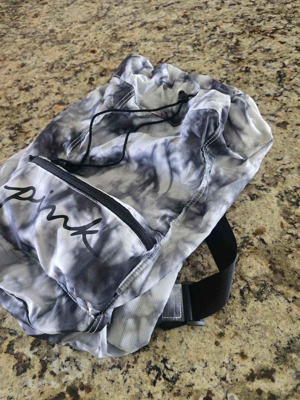 PINK Victoria's Secret Gray and White Tie-Dye Drawstring Backpack Or Fanny Pack